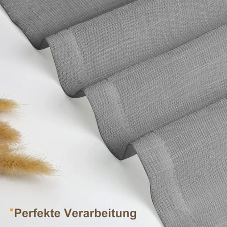 CUCRAF Leinenoptik Grau Voile Vorhänge mit Ösen Halbtransparent Gardine für Schlafzimmer Wohnzimmer H225 x B140cm 2er Set – Bild 6