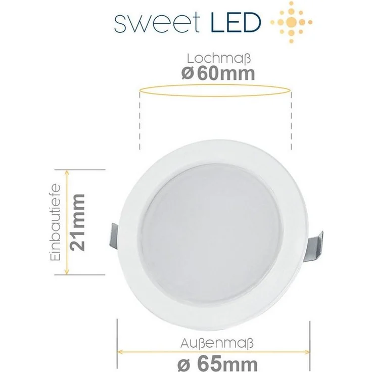 Sweet LED LED Einbaustrahler 4er Set 3,5 W Möbelleuchten IP44 weiß 12 V, spritzwassergeschützt, LED fest integriert, 6500K - kaltweiß, Vitrinenbeleuchtung, Möbeleinbaustrahler – Bild 1