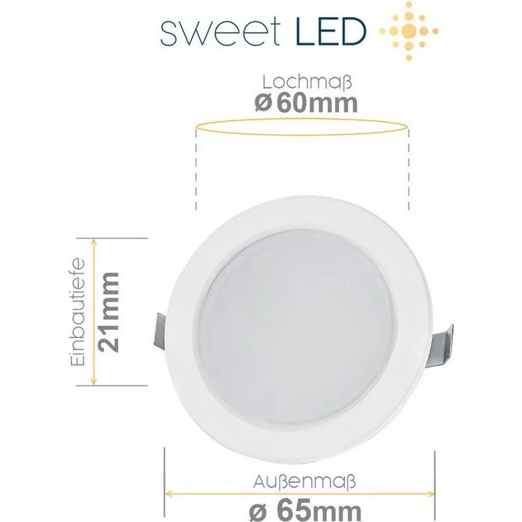 Sweet LED LED Einbaustrahler 4er Set 3,5 W Möbelleuchten IP44 weiß 12 V, spritzwassergeschützt, LED fest integriert, 6500K - kaltweiß, Vitrinenbeleuchtung, Möbeleinbaustrahler