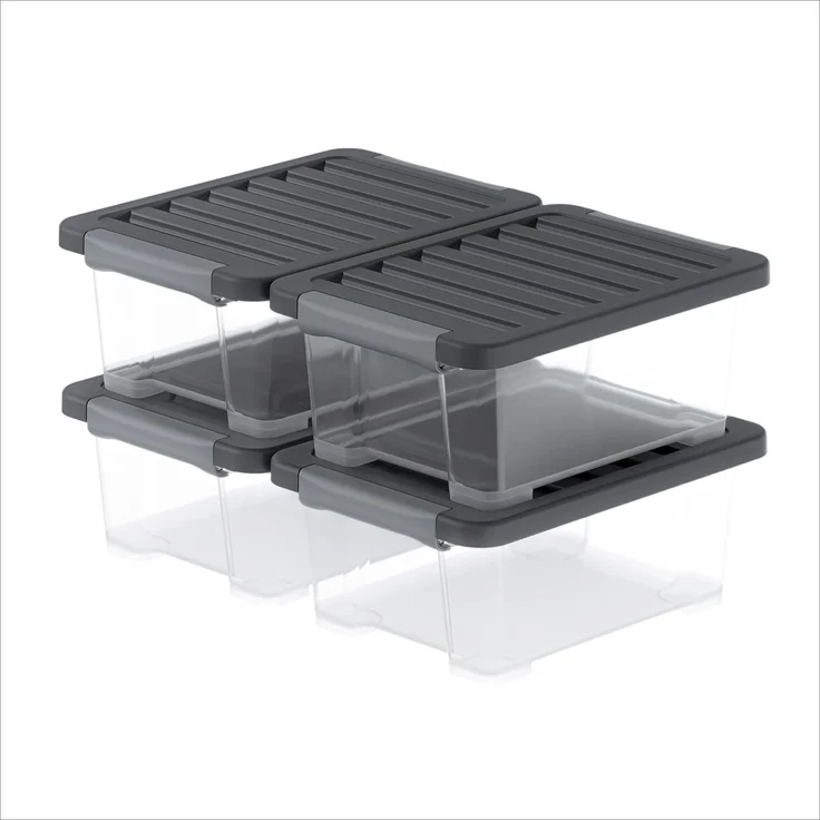 Rotho Core Pro 4er-Set Aufbewahrungsboxen mit Deckel 11l | Boxen Aufbewahrung | luftdicht verschließbar | stapelbar & platzsparend | lebensmittelecht & pflegeleicht | transparent/anthrazit | Aufbewahrungsboxen, luftdicht verschließbar mit Dichtung, sta...