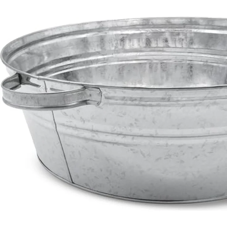 Spetebo Pflanzschale Metallwanne verzinkt mit Griffen (silber, 1 St, Ø 40 cm), Metall Gartenteich Wanne silber verzinkt – Bild 5