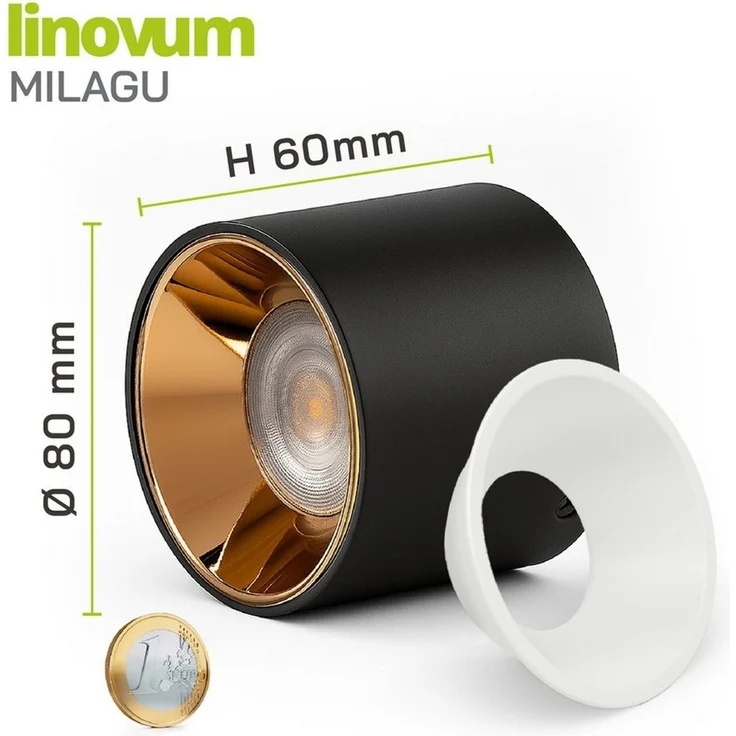 linovum LED Aufbaustrahler MILAGU LED Aufbauspot schwarz gold Aufbaustrahler flach warmweiß, Warmweiß – Bild 2