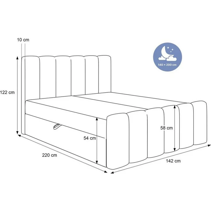 Compleo Boxbett BUBBLE, Wolkenbett, Bequem, Bonell, Topper, Doppelbett gepolstertes Kopfteil mit Bettkasten – Bild 3