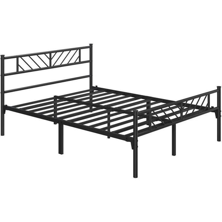 Yaheetech Metallbett Bettgestell, Minimalistischer Bettrahmen mit Kopfteil Gästebett mit Lattenrost, Metall Schwarz, 140x200 cm – Bild 1