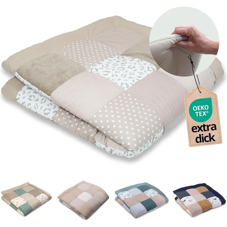 ULLENBOOM Krabbeldecke für Baby 140x140 cm, 100% Oeko-TEX Materialien, Made in EU, Dick & weich gepolstert, Leo - ideal als Babydecke, Krabbelmatte & Spieldecke Baby