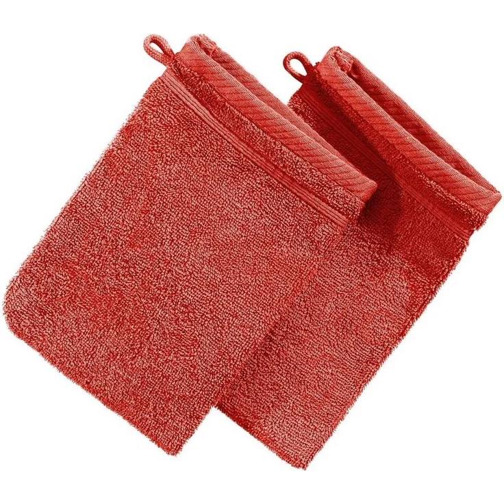 Erwin Müller Waschhandschuh Waschhandschuh "Heidelberg" 2er-Pack, Frottier (2-St), Walk-Frottier Uni, Orange – Bild 1