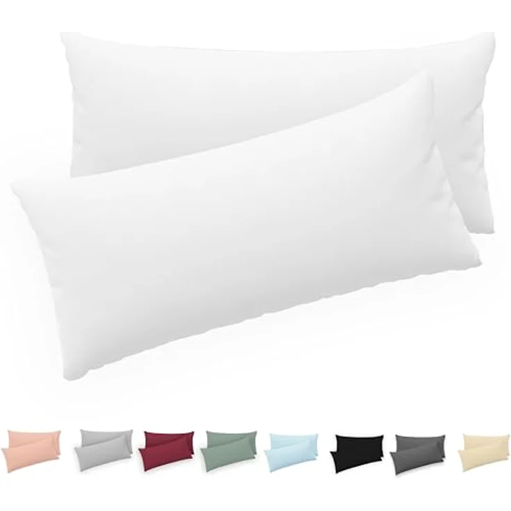 Twinzen® Kissenbezug 50x80 (2er-Set) - 100% Jersey Baumwolle 150 GSM Kissenbezüge - Weiß - Für Kissenbezüge 50x80 cm - Kissenhülle - Kissenbezug mit Reißverschluss - Oeko-Tex Zertifiziert – Bild 1