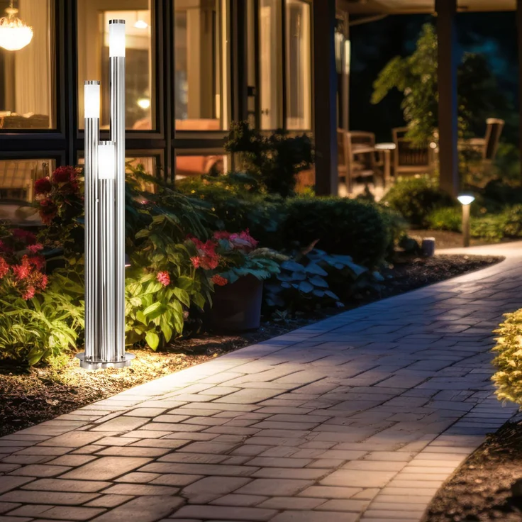 LED Stehlampe, Edelstahl silber, 3-Säulen, H 170 cm – Bild 2