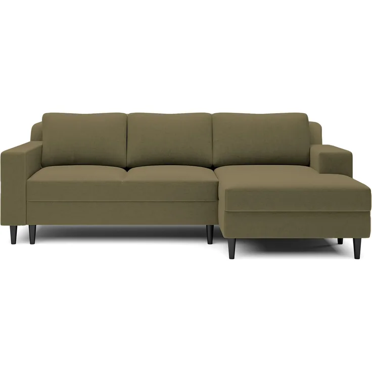 Selsey - Nalika L-förmiges Eckschlafsofa mit Stauraum, rechtsseitiger hydrophober Velours in Olivgrün