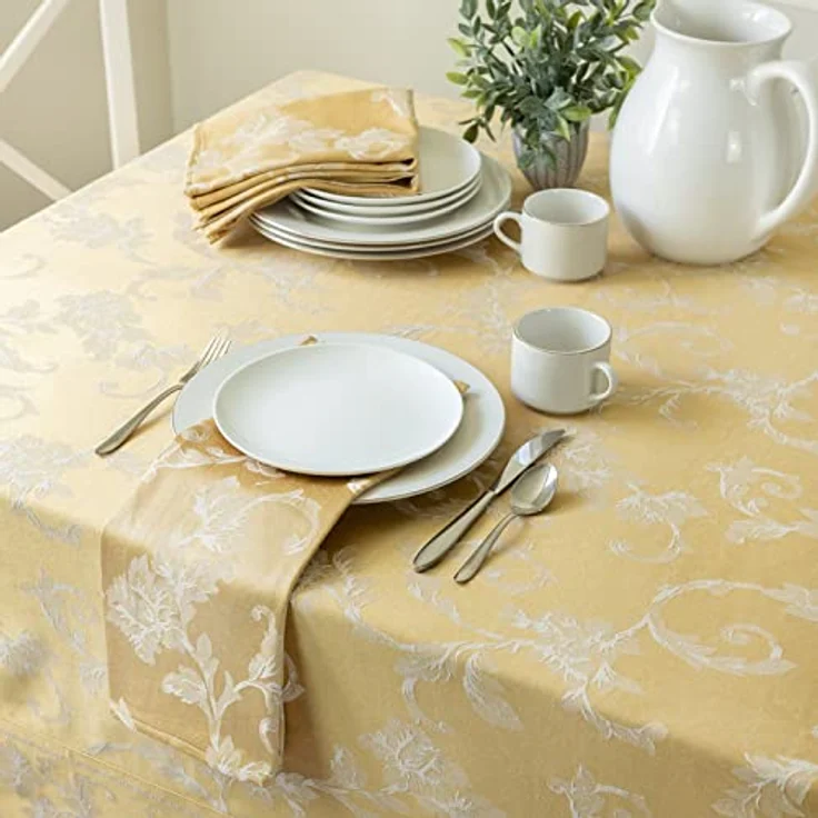 Benson Mills Harmony Scroll-Tischdecke aus gewebtem Damast-Stoff, für Alltag, Partys, besondere Anlässe, Hochzeiten und Urlaubstischdecke (152,4x304,8 cm, rechteckig, goldfarben) – Bild 4