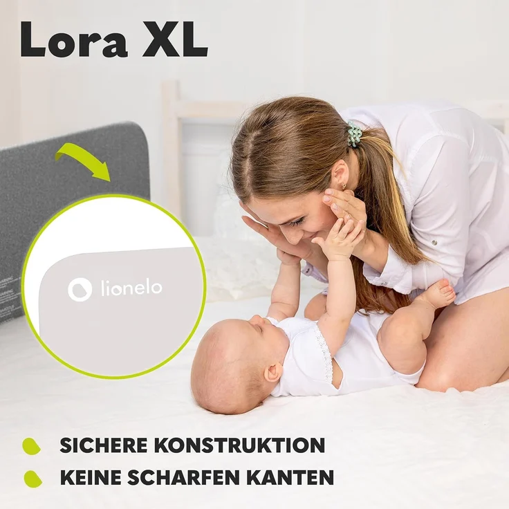 Lionelo Lora XL Tragbares Bettschutzgitter für Kinder, Neigungsverstellung bis 180°, klappbares Schutzgitter für Bett, 45 cm – 150 cm, StandSafe-Sicherung, Schutz gegen Herausfallen – Bild 4