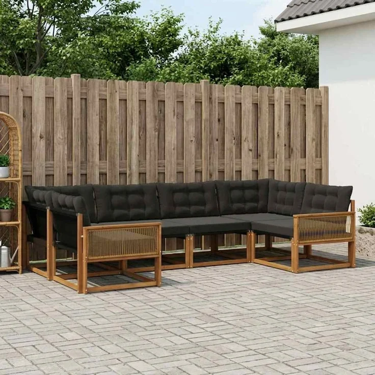 vidaXL Outdoor-Sofagarnitur 6 stk. 6-Sitzer Natur und Schwarz 3381652 – Bild 1