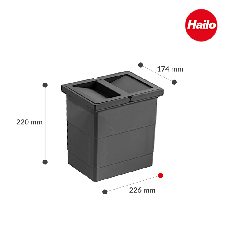 Hailo Inneneimer 1138979 mit Deckel dunkelgrau 6,5 Liter 226 x 174 x 220 mm 2 Henkel – Bild 3