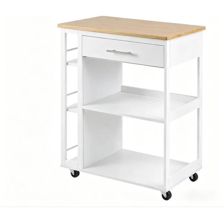 Küchenwagen aus MDF mit Schublade und Rollen, 73x38x88 cm, Weiß/Holzkorn – Bild 4