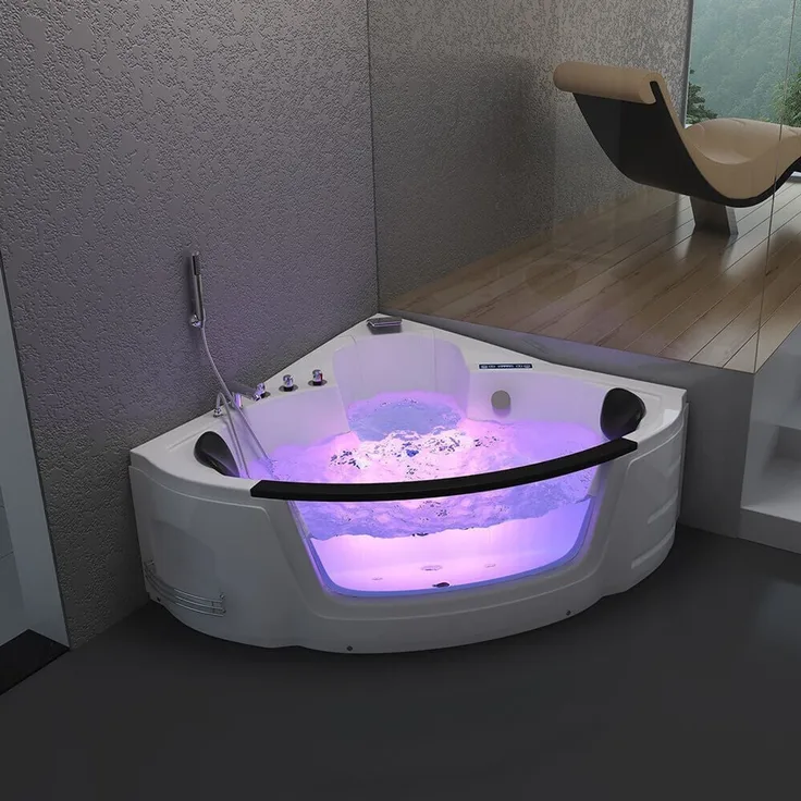 XXL Luxus LED Whirlpool Badewanne 135x135 cm +Heizung +Ozon+ Radio 14 Düsen