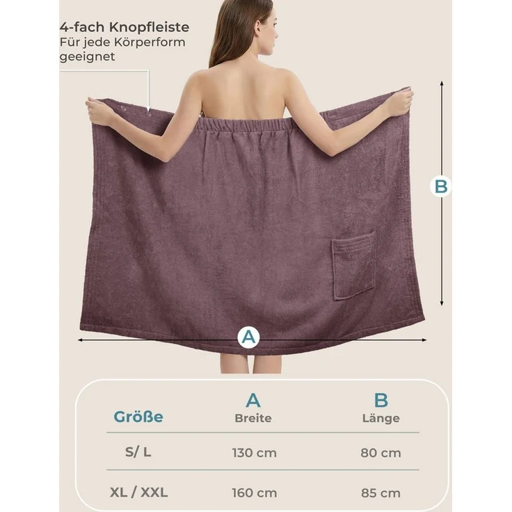 Laynenburg Saunatuch Saunakilt Damen aus Baumwolle Frottee - Saunatuch mit Knopfverschluss, pflegeleichtes Saunazubehör mit Knopfverschluss & Gummizug – Bild 3