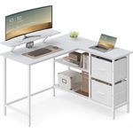 VASAGLE L-förmiger Schreibtisch, Eckschreibtisch, 2 geräumige Schubladen, Computertisch mit Monitorständer, mit verstellbarer Ablage, für Homeoffice, ahornweiß LWD097W01