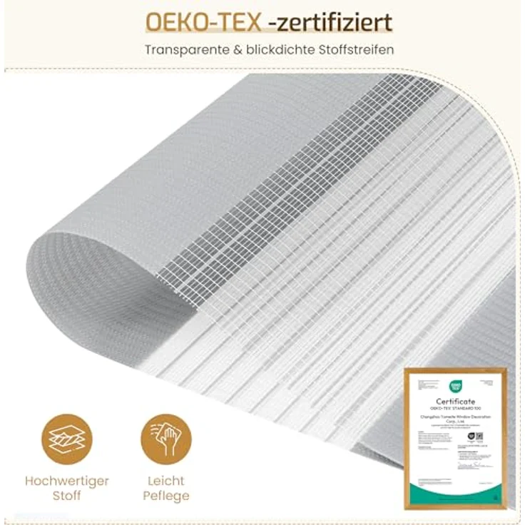 Grandekor Doppelrollo Klemmfix ohne Bohren 45x100cm Stoffbreite 45cm Hellgrau Fenster Rollos für innen Klemmrollos Duo Rollos für Fenster ohne Bohren mit Bohren Privatschutz UV-Schutz Zebrarollo – Bild 2