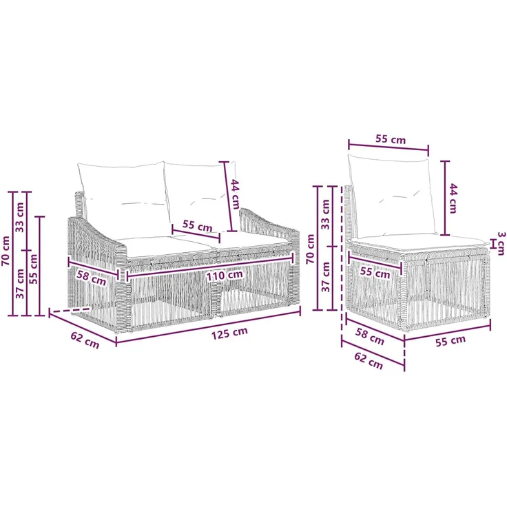vidaXL Gartensofa-set 6 stk. 6-Sitzer Grau Poly-Rattan 3436103 – Bild 3