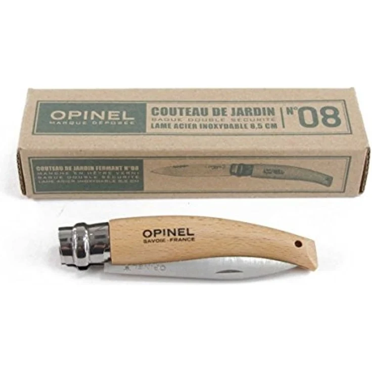 Opinel Garden N°08 - Messer - Buchenholz - 8.5 cm - kleine schwarze Striche, Grifffarbe Hellgelb bis Rosa – Bild 3