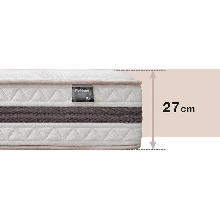 KUO Dream - Bio Natur Matratze | Natürliche Baumwoll Steppung, Bambus Stoff | Lendenwirbel Verstärkung aus Latex | Dicke 27 cm | 135x180 cm – Bild 3