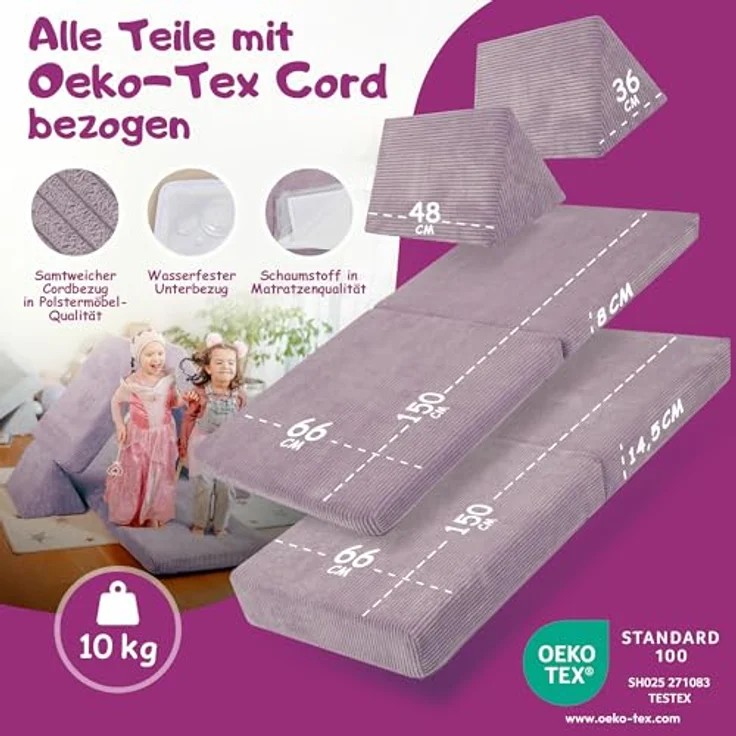 Linodino Kindersofa Spielsofa I aus Schaumstoff Bausteine I Spielcouch für Kinder, 3 Jahre Garantie – Bild 6