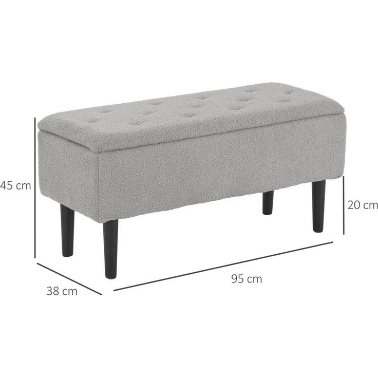 HOMCOM Sitzbank mit Klappdeckel, Samtoptik, Truhenbank (Polsterbank, 1-St, Bettbank), für Wohnzimmer, Grau – Bild 2