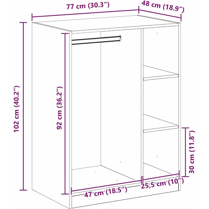 vidaXL Kleiderschrank mit Regal mit Speicher Altholz 77 x 48 x 102 cm 879642 – Bild 10