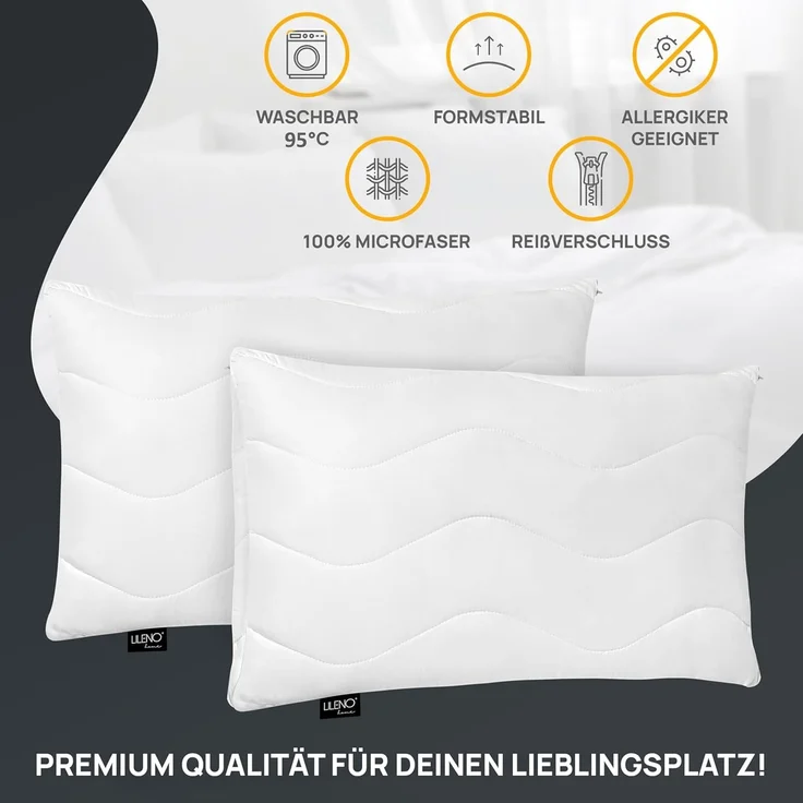 LILENO HOME Kissen 60x80 (4er Set) – 95 °C waschbar, Oeko-Tex & Made in DE – Allergiker Kopfkissen 60x80 anpassbar für himmlischen Schlaf – Haut schmeichelndes & geruchsfreies Pillow – Bild 4