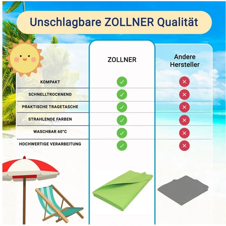 ZOLLNER Strandtuch, Mikrofaser (1-St), 90x180 cm, 80% Polyester, 20% Polyamid, schnelltrocknend – Bild 2