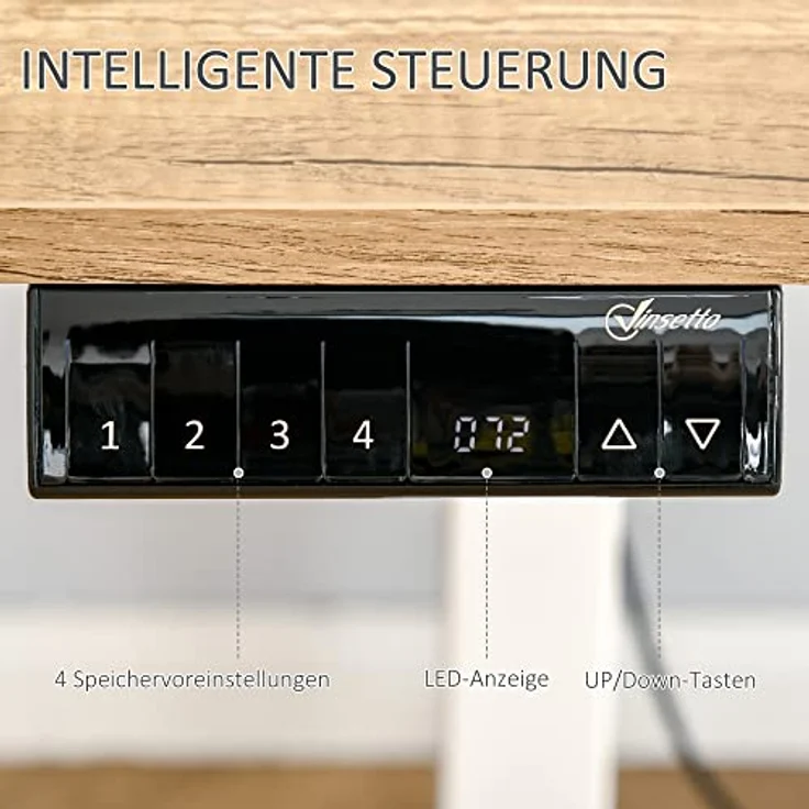 Vinsetto Schreibtisch Elektrischer Tischgestell mit Motor Computertisch (Stehschreibtisch, 1-St, Arbeitstisch), Metall Spanplatte Natur+Weiß 140 x 70 x 72-116 cm – Bild 6