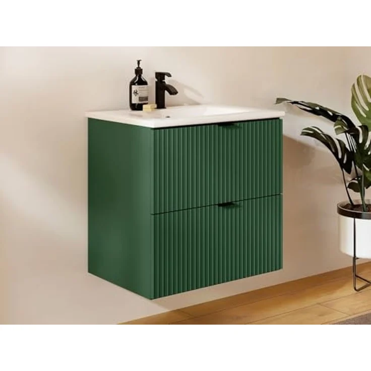 Vente-unique - ZEVINI Waschbeckenmöbel Holz, Platte Grün - B 47 cm x H 60 cm x L 60 cm – Bild 5