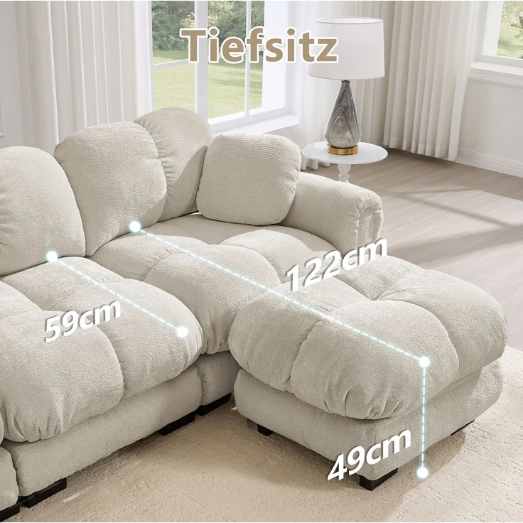 DESVIAE Sofa 3-Sitzer mit Steppnähten 260x86x90 cm Chenille Hellkhaki – Bild 6
