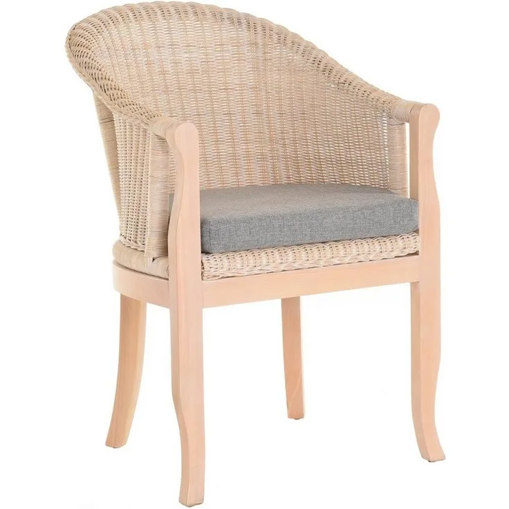 Krines Home Relaxsessel Rattan-Sessel mit Holzbeinen, Sessel aus echtem Rattan- mit Polster, Rattanstuhl