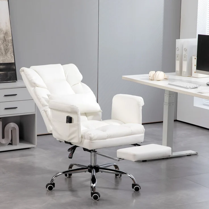 MELAYR, Bürostuhl mit 6 Massagepunkten, einziehbarer Fußstütze, 69 x 65 x 115 cm, Weiß – Bild 3