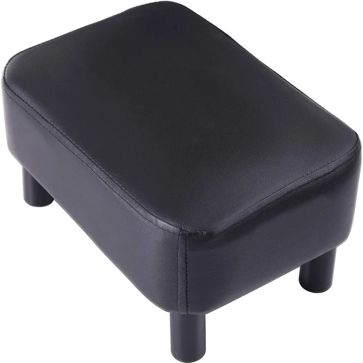 YMYNY Rechteckiger Fußhocker Sitzhocker, 42 x 29 x 23 cm, Polsterhocker Hocker Bank Sitzbank, Sitzhocker aus Kunstleder, Gepolstert, Holzbeine, Fußbank für's Wohnzimmer, Schwarz, HD-HRF-BD210