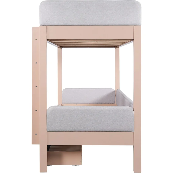 Etagenbett mit gepolstertem Rausfallschutz und Schubladen, 90x200cm, Kinderbett mit Trittleiter und Lattenrost, Massivholz – Bild 10