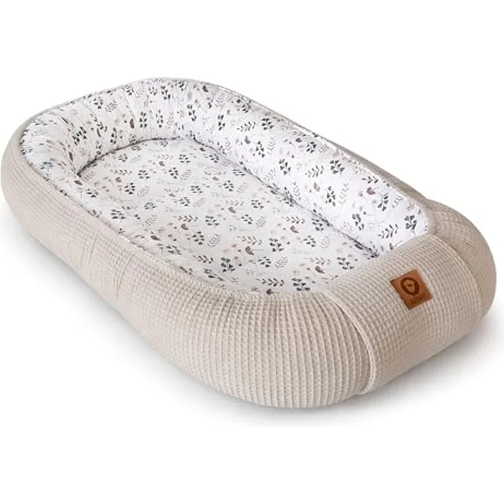 Babynestchen Neugeborene – Nestchen Baby aus Waffel Baumwolle & Baumwollstoff – Babynest für Babybett & Kinderbett – Baby Kokon Tragbar – OEKO-TEX zertifiziert – Zubehör für Babybett - Zweige und Sand – Bild 1