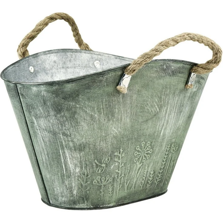 Viana Übertopf Blumentopf Metall Handtasche Jutegriffe Vintage Deko 31×20×17cm – Bild 1