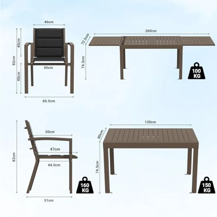 JUMMICO Garten Balkon Möbel Set Aluminium Leichtgewicht Stapelbare Stühle mit Textilpolster Stabil und Einfach Montiert,4 Personen Set – Bild 2