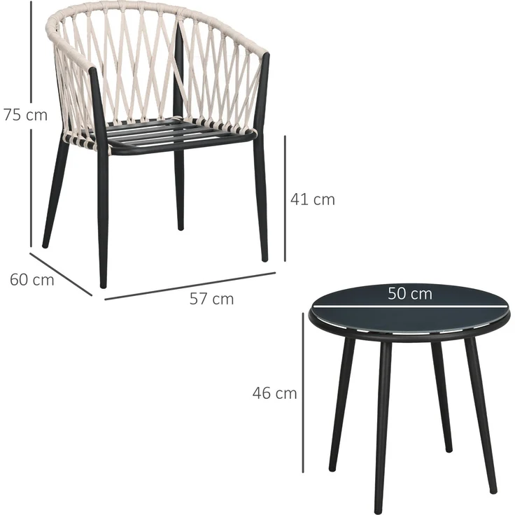MELAYR, Gartenmöbel Set für 2 Personen inkl. 1 Tisch, 2 Stühlen mit Sitzkissen, Balkon-Set, Stahl, Grau, 57 x 60 x 75 cm – Bild 5