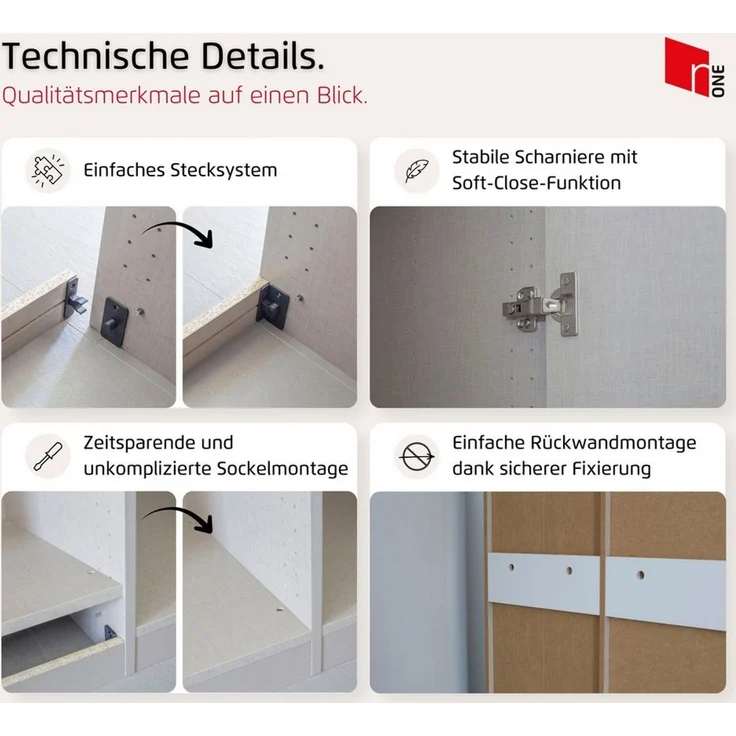 rauch Kleiderschrank Schrank Möbel Schlafzimmer Garderobe Kinderzimmer WELTNEUHEIT ELVIK (3 Ausstattungsvarianten - Breiten 47-405 cm, Höhen 187/212/231 cm) PATENTIERTES SCHNELLMONTAGESYSTEM mit Push-to-open MADE IN GERMANY – Bild 4