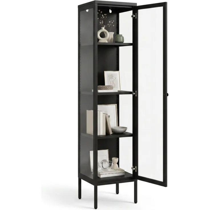 Mein-Regal Eckvitrine Glasgow aus Metall mit 2 Glaswänden & 1 Glastür Schwarz 40x40x170 cm