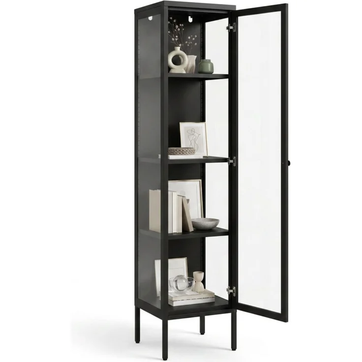 Mein-Regal Eckvitrine Glasgow aus Metall mit 2 Glaswänden & 1 Glastür Schwarz 40x40x170 cm – Bild 1