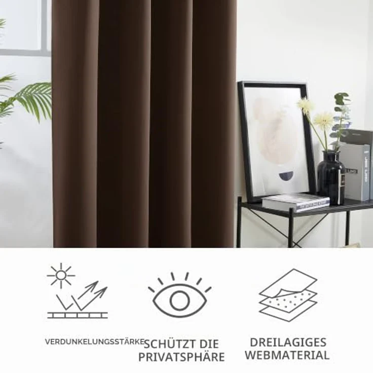 Deconovo Blickdichte Vorhänge mit Ösen Schlafzimmer Thermovorhang Braun | 2er Set, H200 x B140 cm, Verdunklungsgardine, Thermovorhang, Sichtschutz, UV-Schutz, mit Ösen, für Schlafzimmer,für Büro – Bild 7