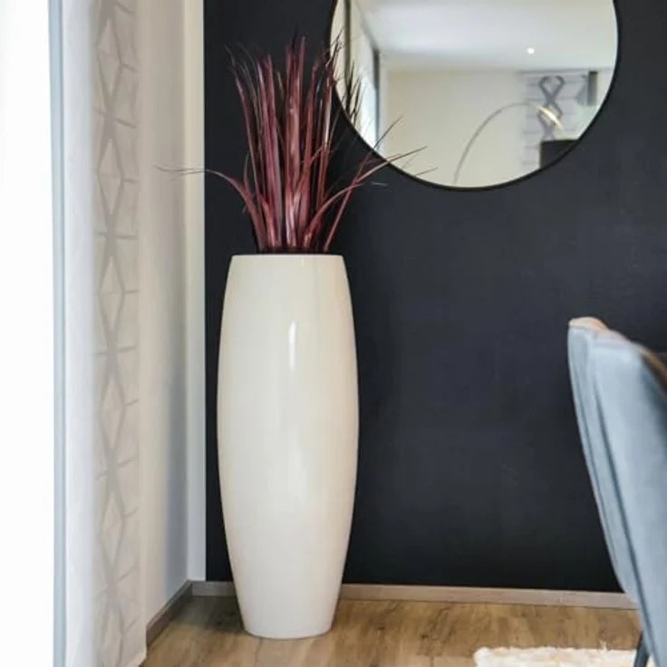 VIVANNO Bodenvase Exklusiver Pflanzkübel Fiberglas "Magnum" Weiß Hochglanz 29x100 cm – Bild 3