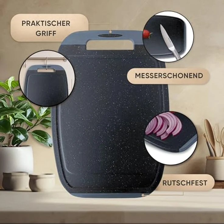 NEOFLAM® Schneidebrett BiJu Antibakterielles Schneidebrettset, 3tlg. - Granitschwarz/Grau, Kunststoff (PP), (3-St) – Bild 7