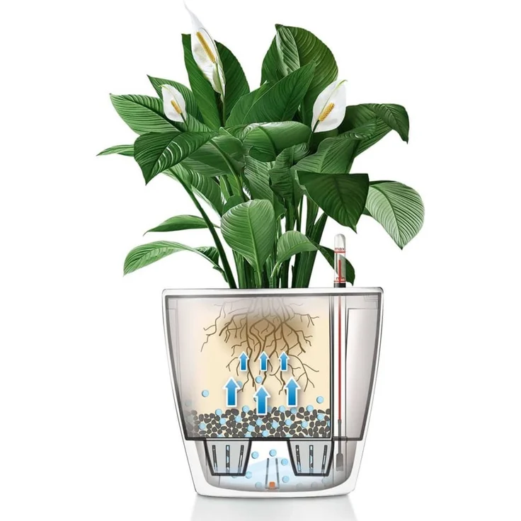 LECHUZA Blumentopf CLASSICO LS 28 ALL-IN-ONE Set Hochglanz-Weiß 16040 421466 – Bild 3