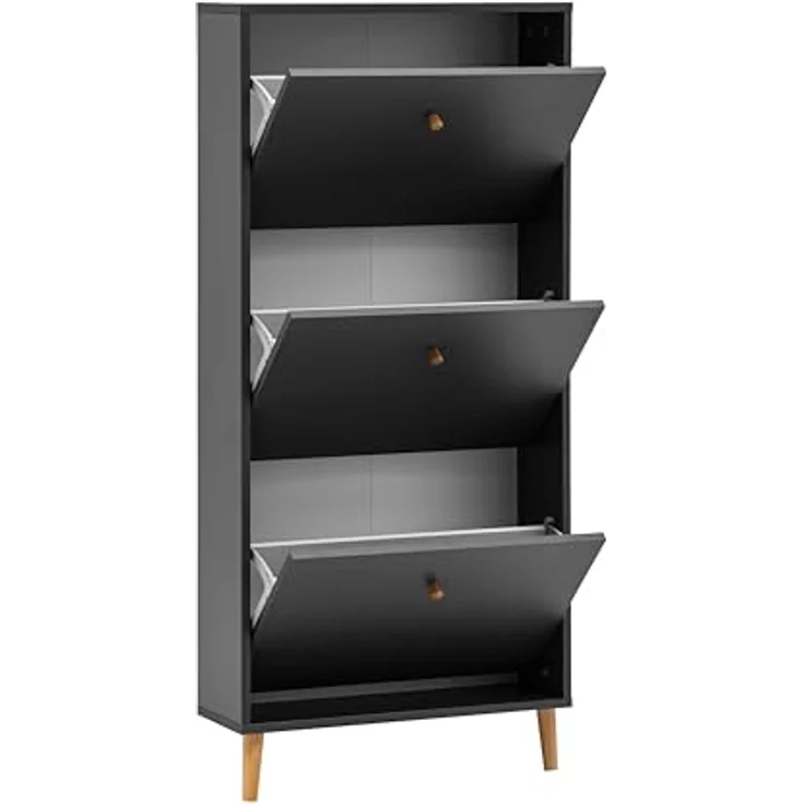 MID.YOU Schuhkipper, Anthrazit, Massivholz aus Eiche und Esche, 59.8x131x19.55 cm, Stehend, Schuhaufbewahrung – Bild 3