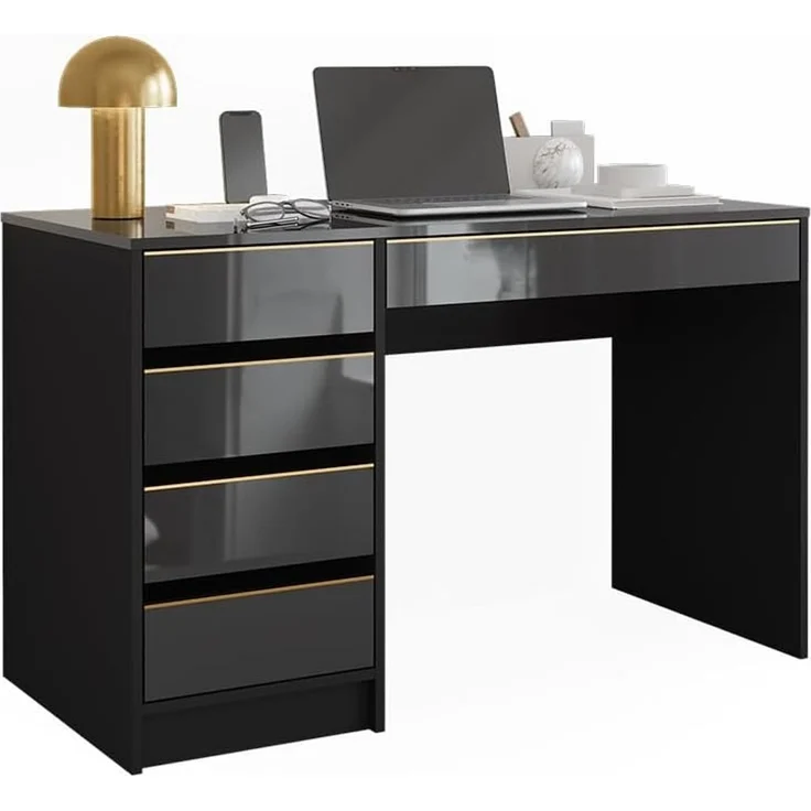 Schreibtisch Sherry Schwarz Hochglanz 55 x 120 cm mit Schubladen Vicco – Bild 5